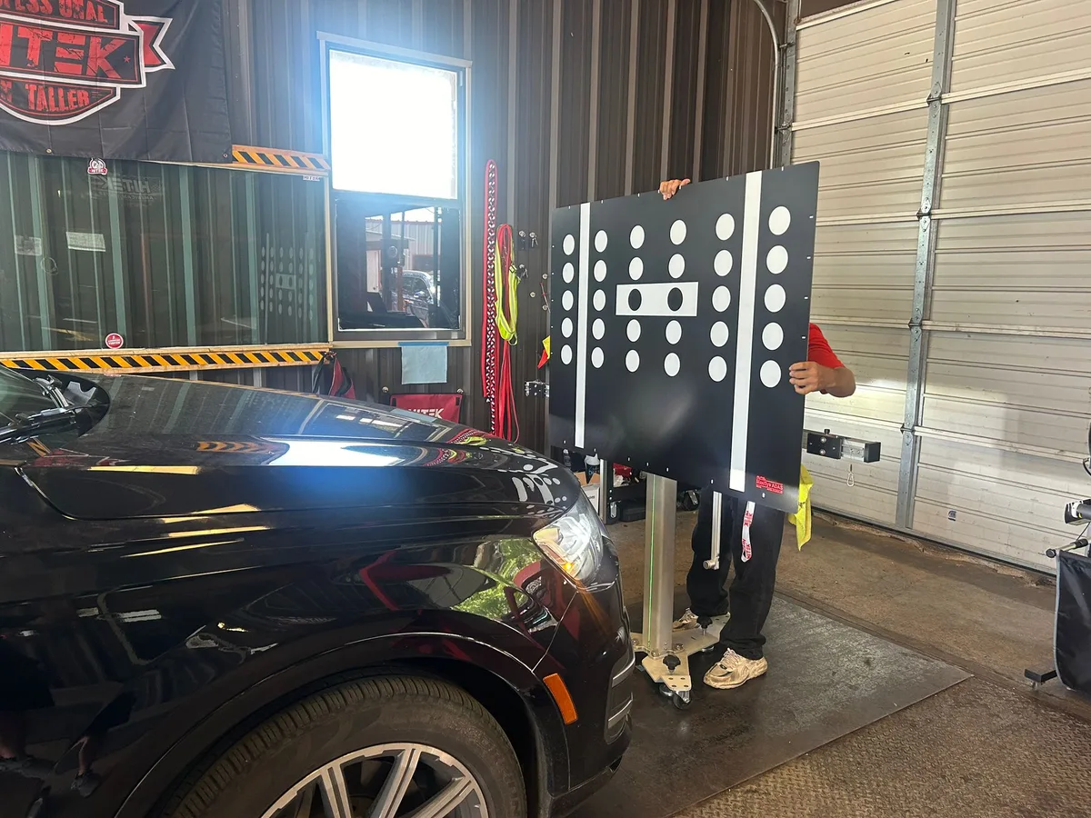 ADAS camera calibration in progress at the AGC shop
